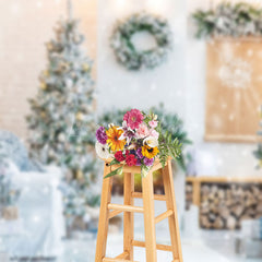 Lofaris White Snowy Room Pine Leaves Christmas Vibe Backdrop