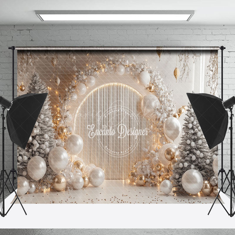 Lofaris White Snowy Trees Balloons Christmas Photo Backdrop