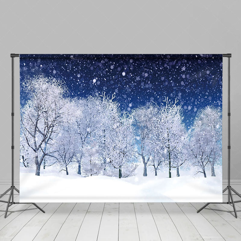 Lofaris White Snowy Winter Night Natural Forest Backdrop