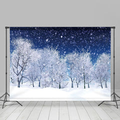 Lofaris White Snowy Winter Night Natural Forest Backdrop