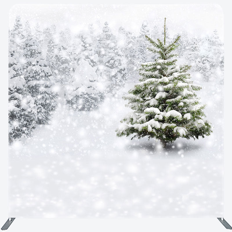 Lofaris White Snowy Winter Scene Square Tension Backdrop