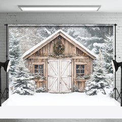 Lofaris White Snowy Wood Barn Forest Scene Christmas Backdrop