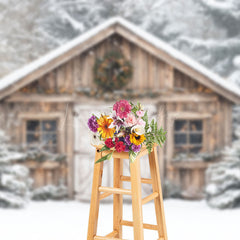 Lofaris White Snowy Wood Barn Forest Scene Christmas Backdrop