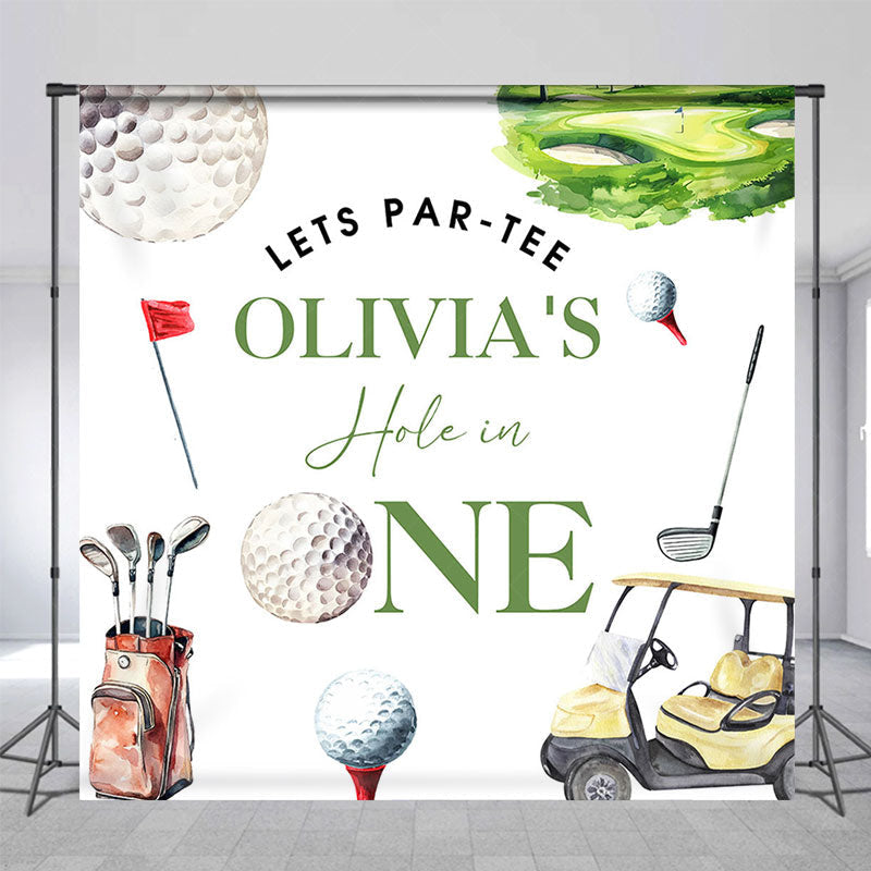 Lofaris White Sports Golf Custom Name 1st Birthday Backdrop