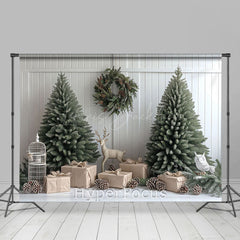 Lofaris White Stripe Wall Xmas Tree Gift Christmas Backdrop