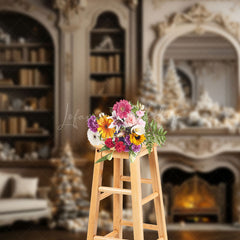 Lofaris White Vintage Bookshelf Fireplace Christmas Backdrop