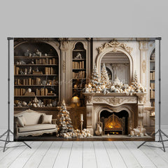 Lofaris White Vintage Bookshelf Fireplace Christmas Backdrop