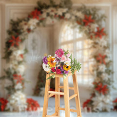 Lofaris White Vintage Room Floral Arch Christmas Backdrop