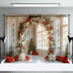 Lofaris White Vintage Room Floral Arch Christmas Backdrop