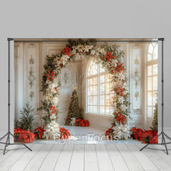 Lofaris White Vintage Room Floral Arch Christmas Backdrop