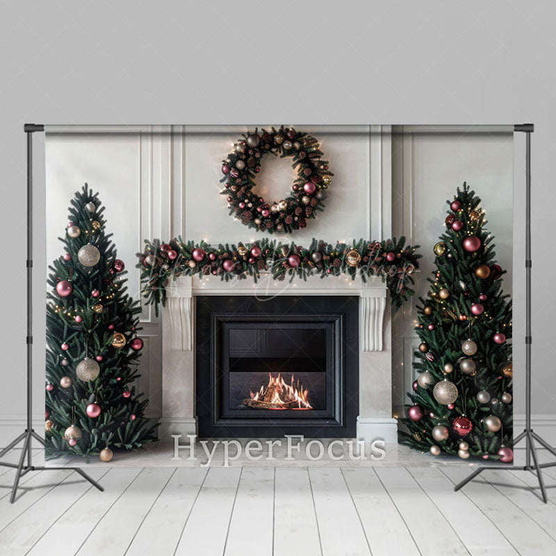 Lofaris White Vintage Wall Firepalce Christmas Tree Backdrop