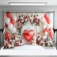 Lofaris White Vintage Wall Floral Balloons Bear Backdrop