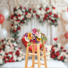 Lofaris White Vintage Wall Floral Balloons Bear Backdrop