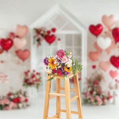 Lofaris White Wall Balloons Floral Valentines Day Backdrop