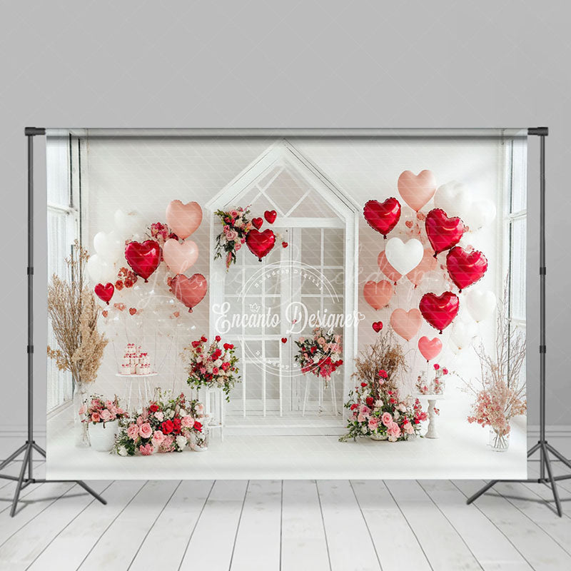 Lofaris White Wall Balloons Floral Valentines Day Backdrop