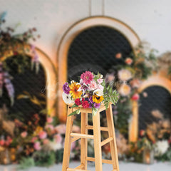 Lofaris White Wall Black Arch Floral Lighted Wedding Backdrop