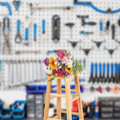 Lofaris White Wall Blue Auto Repair Tools Photo Backdrop