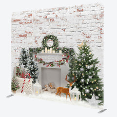 Lofaris White Wall Brick Christmas Tension Fabric Backdrop