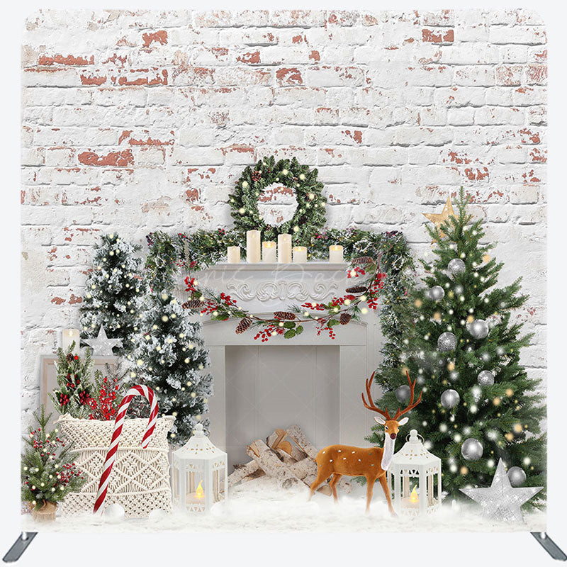 Lofaris White Wall Brick Christmas Tension Fabric Backdrop