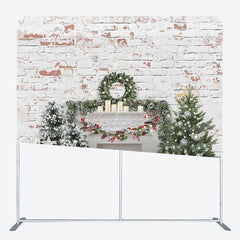 Lofaris White Wall Brick Christmas Tension Fabric Backdrop