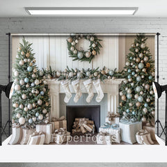 Lofaris White Wall Fireplace Socks Tree Christmas Backdrop