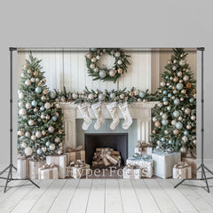 Lofaris White Wall Fireplace Socks Tree Christmas Backdrop