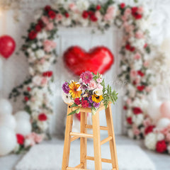 Lofaris White Wall Floral Arch Bear Balloon Romantic Backdrop