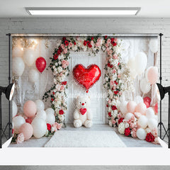 Lofaris White Wall Floral Arch Bear Balloon Romantic Backdrop