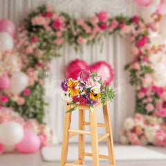 Lofaris White Wall Floral Balloons Valentines Vibe Backdrop