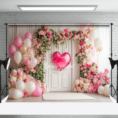 Lofaris White Wall Floral Balloons Valentines Vibe Backdrop