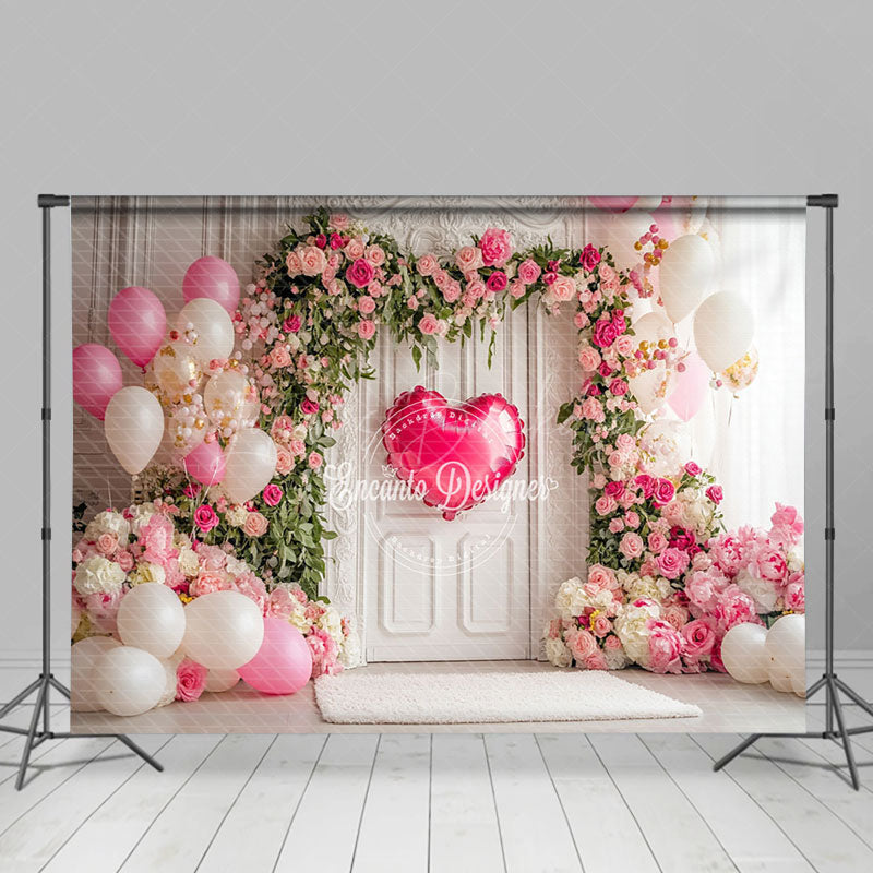 Lofaris White Wall Floral Balloons Valentines Vibe Backdrop