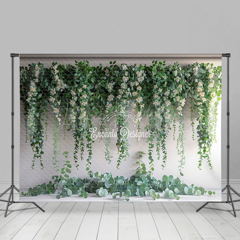 Lofaris White Wall Floral Greenery Spring Photo Backdrop