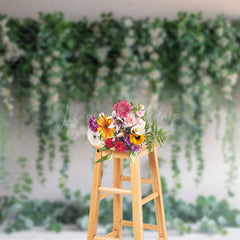 Lofaris White Wall Floral Greenery Spring Photo Backdrop