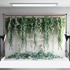 Lofaris White Wall Floral Greenery Spring Photo Backdrop