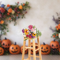 Lofaris White Wall Floral Pumpkins Halloween Photo Backdrop