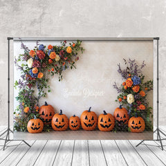 Lofaris White Wall Floral Pumpkins Halloween Photo Backdrop