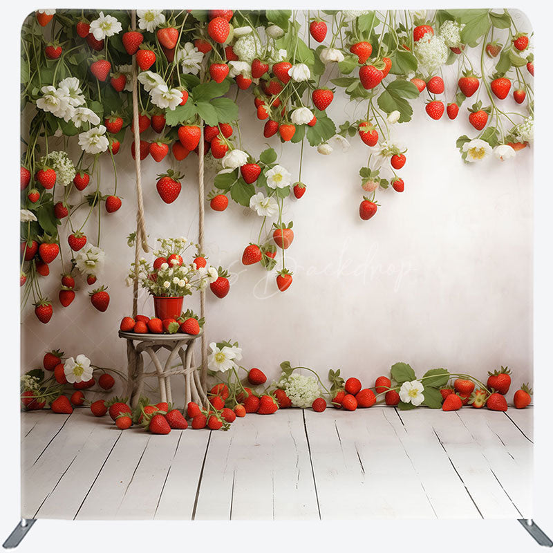 Lofaris White Wall Floral Strawberry Pillow Cover Backdrop