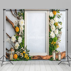 Lofaris White Wall Greenery Floral Frame Room Set Backdrop