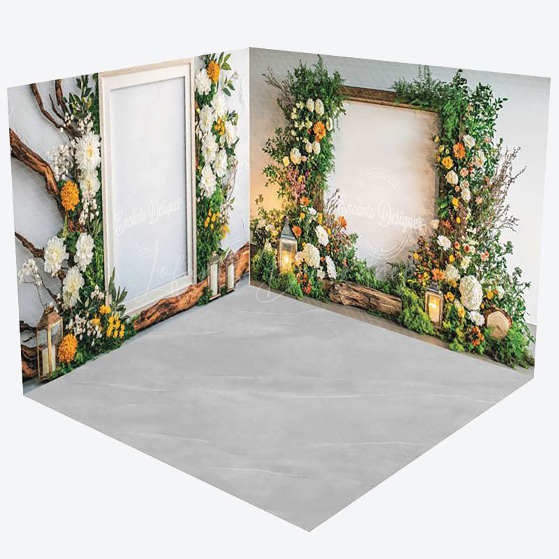 Lofaris White Wall Greenery Floral Frame Room Set Backdrop