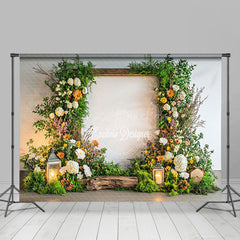 Lofaris White Wall Greenery Floral Frame Room Set Backdrop