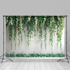 Lofaris White Wall Greenery Ivy Floral Spring Photo Backdrop