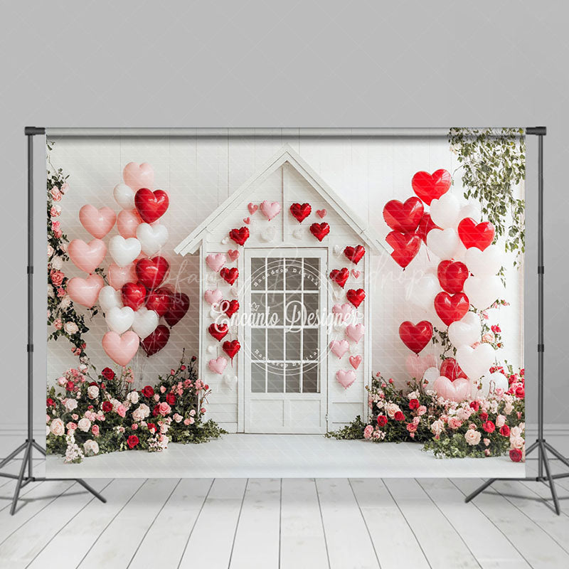 Lofaris White Wall House Balloons Romantic Floral Backdrop