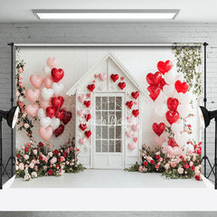 Lofaris White Wall House Balloons Romantic Floral Backdrop