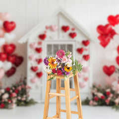 Lofaris White Wall House Balloons Romantic Floral Backdrop