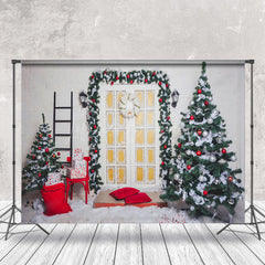 Lofaris White Wall Wreath Door Ladder Tree Xmas Backdrop