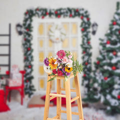 Lofaris White Wall Wreath Door Ladder Tree Xmas Backdrop