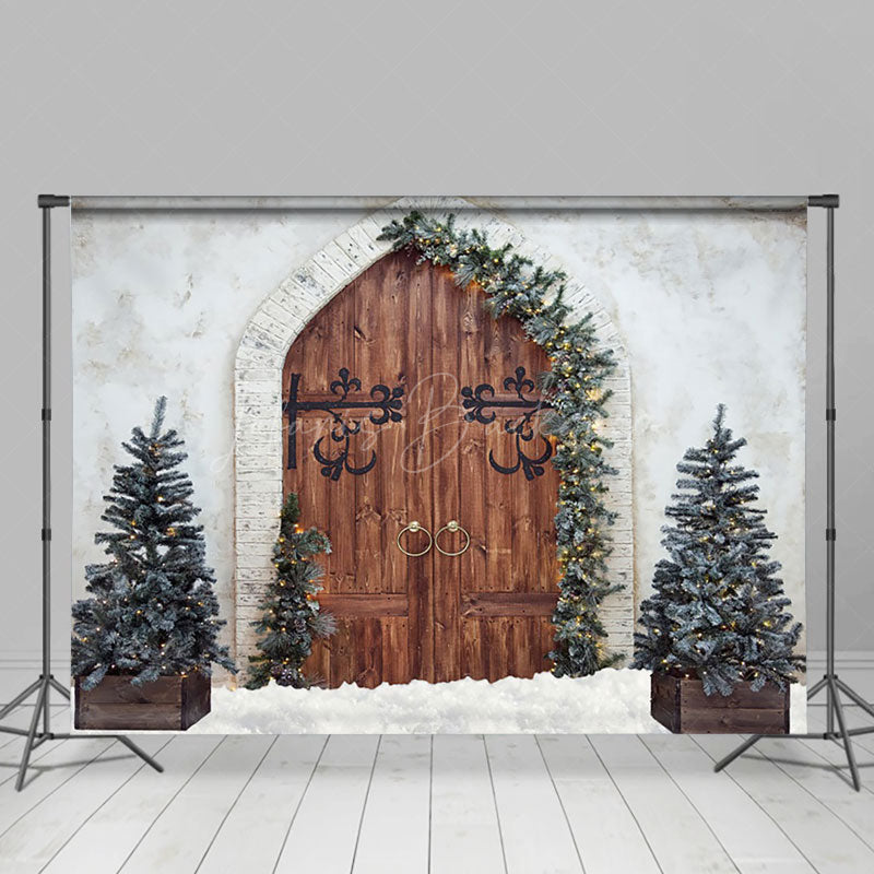 Lofaris White Wall Xmas Tree Wood Cowboy Holiday Backdrop