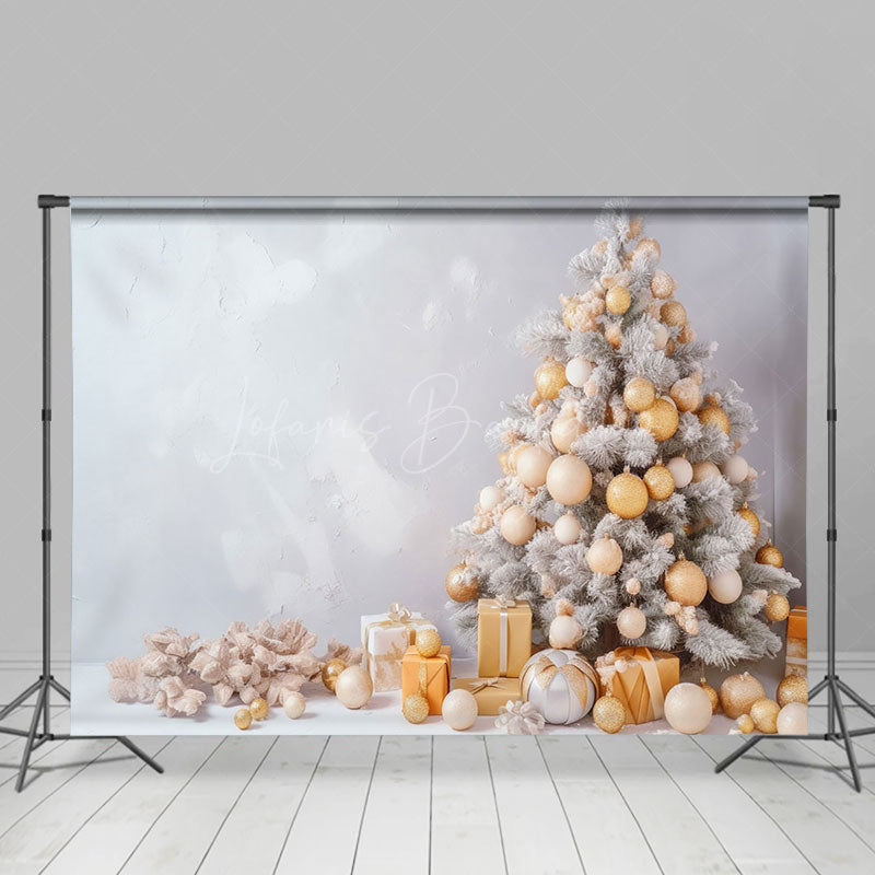 Lofaris White Wall Xmas Trees Bells Gifts Christmas Backdrop