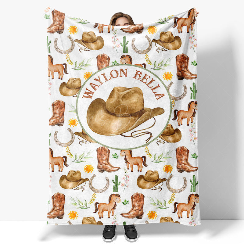 Lofaris White Wild Repeated Cowboy Foal Custom Name Blanket