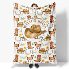 Lofaris White Wild Repeated Cowboy Foal Custom Name Blanket